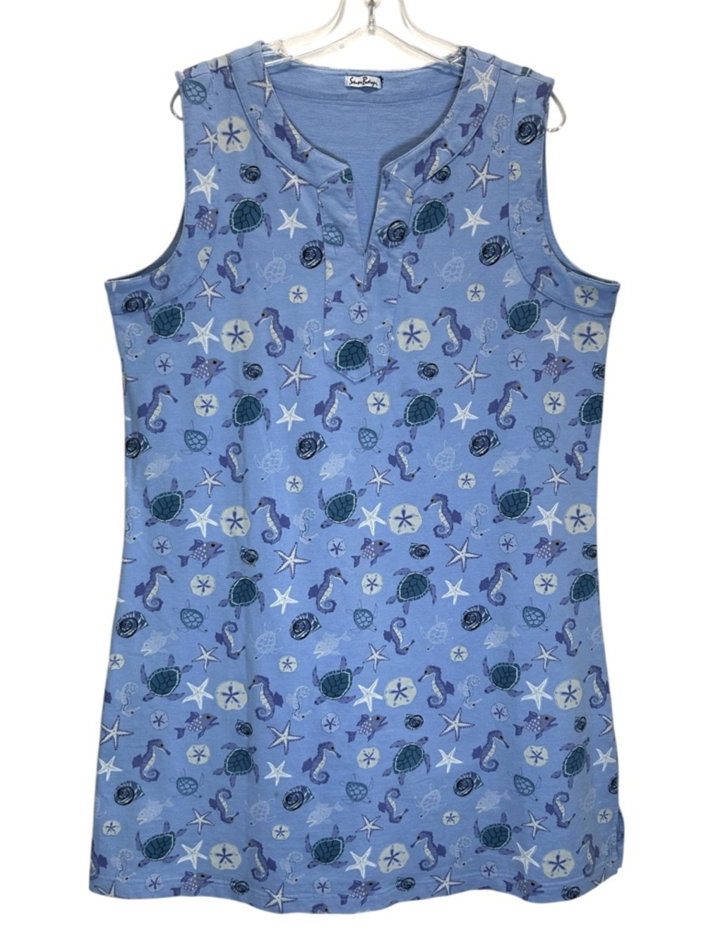 Sun Bay Blue Novelty Print Casual Sleeveless Cotton Knit Midi Dress - Size 1X